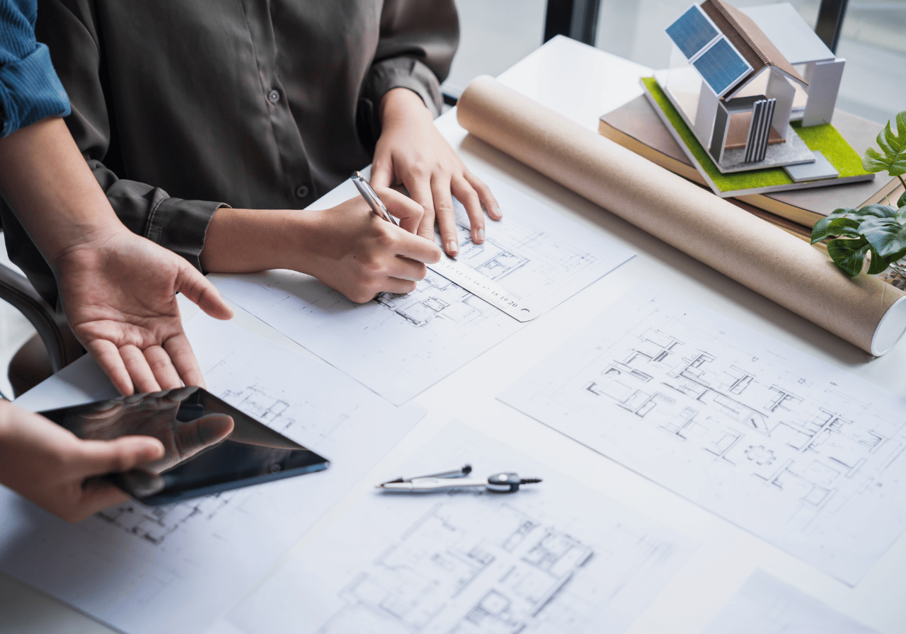 Planning documents and drawings being reviewed