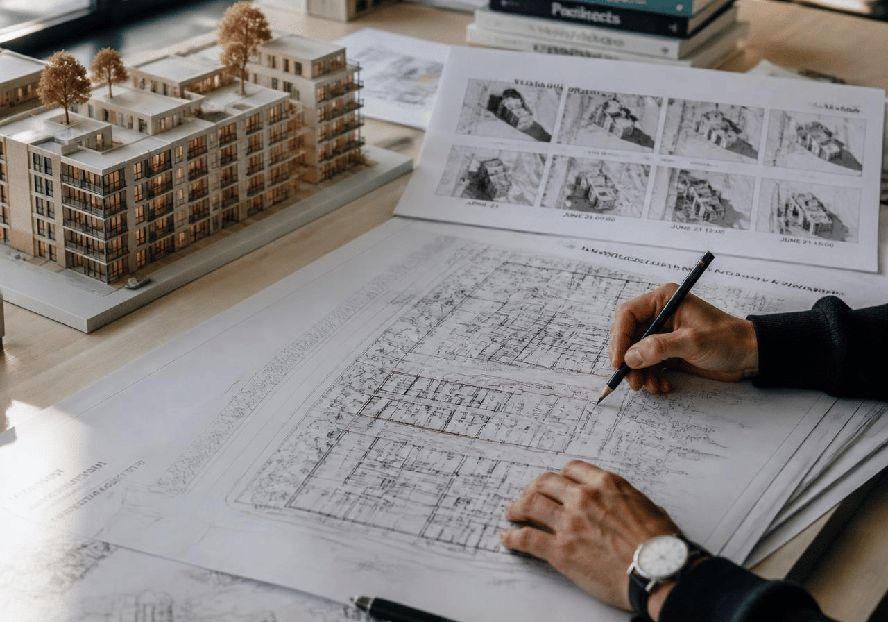 Consultants reviewing project drawings